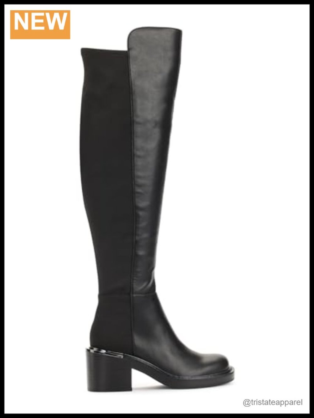Knee-High Heeled Riding Boots Faux Leather Stacked Heel Zip Closure